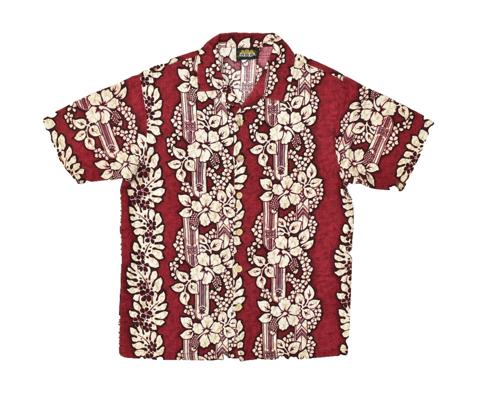 ODO Men's Hawaiian Shirt Regular Size M Red White Floral Print 100% Cotton VTG